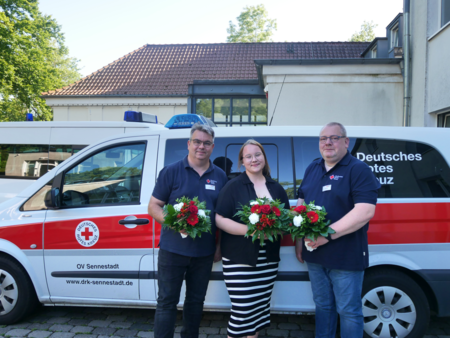 Michael Faude (Stellvertretender Kreisrotkreuzleiter), Lea Marie Artelt (Jugendrotkreuz-Kreisleiterin), Marco Koch (Kreisrotkreuzleiter)